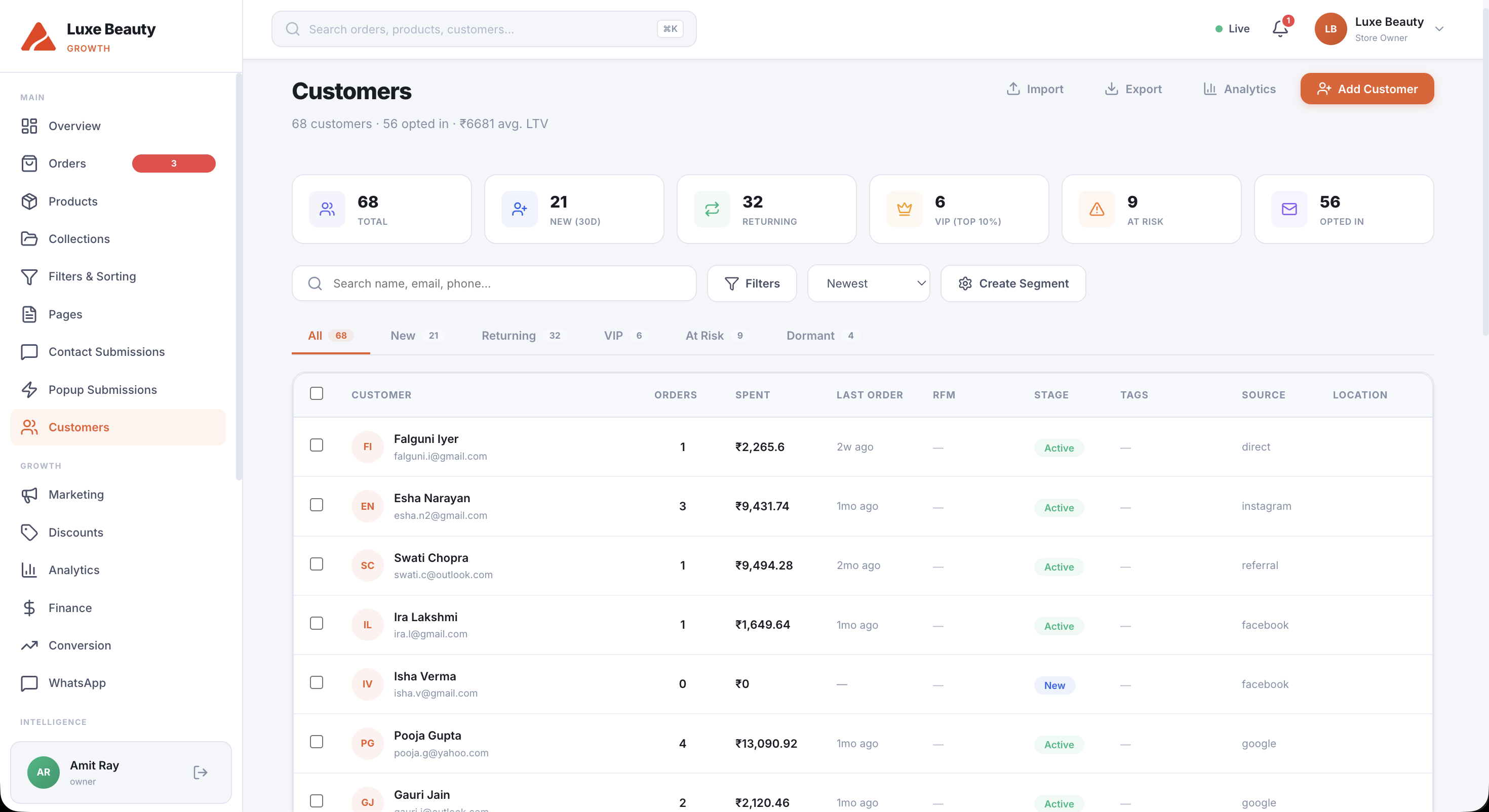 Customer analytics with segments